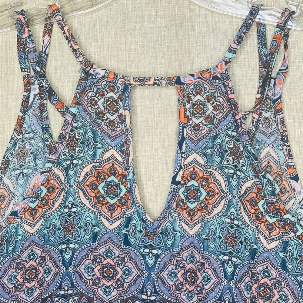 Pink Rose Blue Boho Tank Top Small Racerback Geometric Festival Casual Summer - Picture 4 of 5